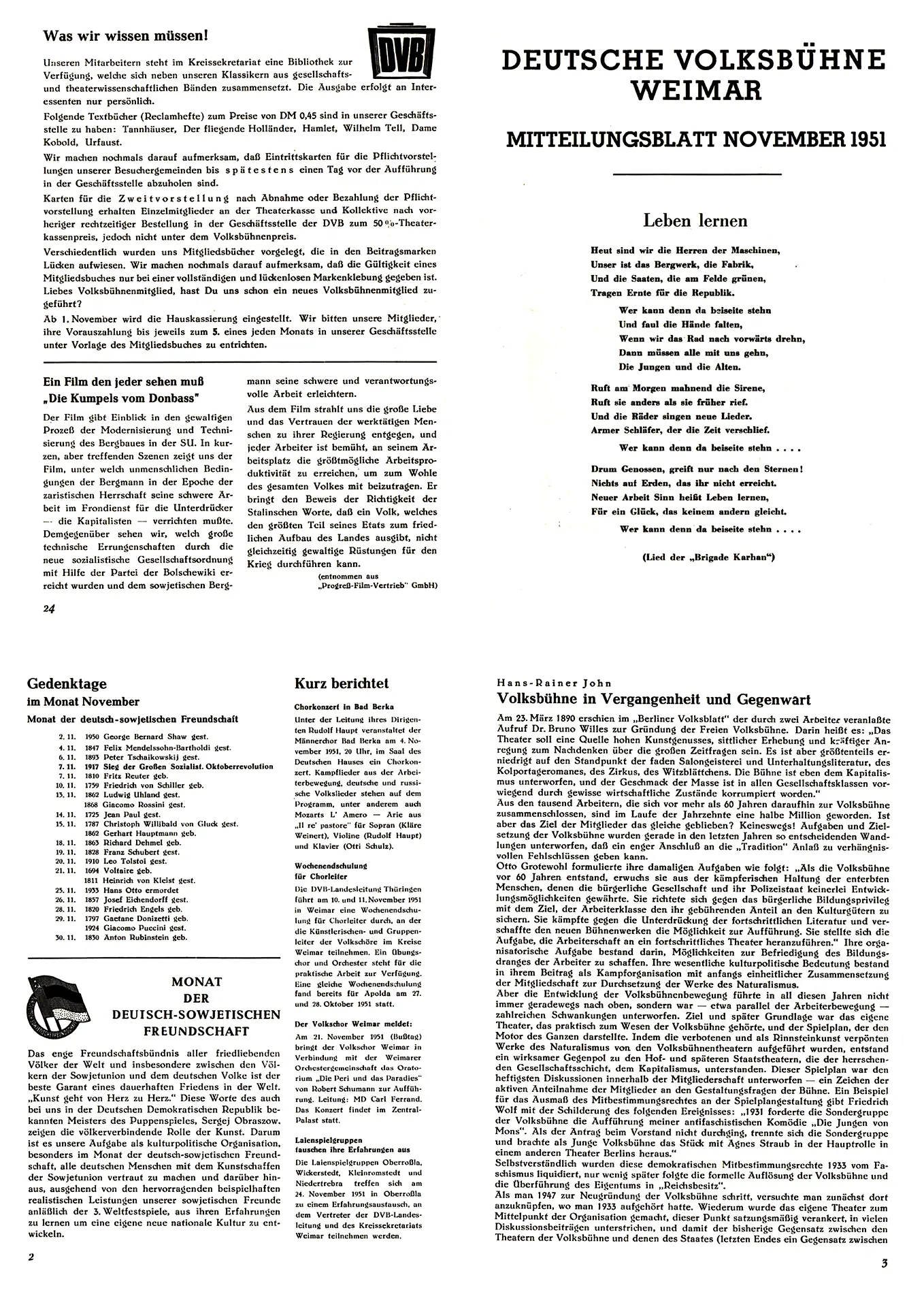 Volksbühne Weimar - Mitteilungsblatt November 1951 - Deutsche Volksbühne Weimar Volksbühne Weimar - Mitteilungsblatt November 1951 - Deutsche Volksbühne Weimar